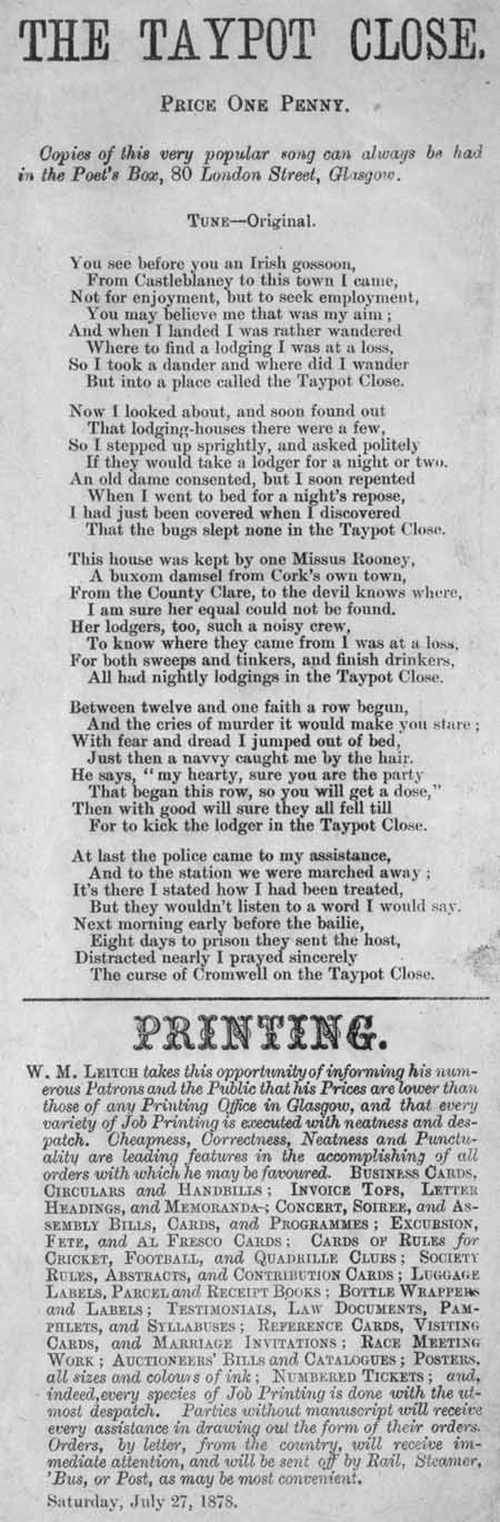 Broadside ballad entitled 'The Taypot Close'