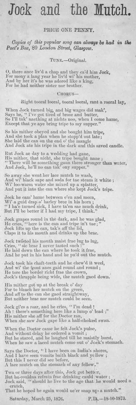 Broadside ballad entitled 'Jock and the Mutch'
