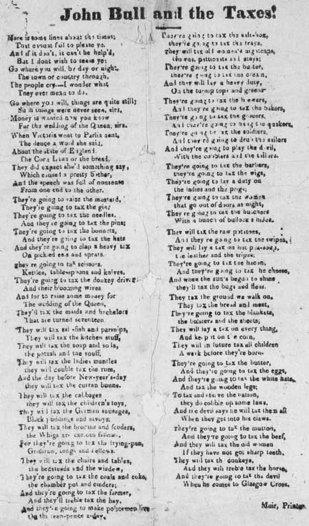 Broadside ballad entitled 'John Bull and the Taxes!'
