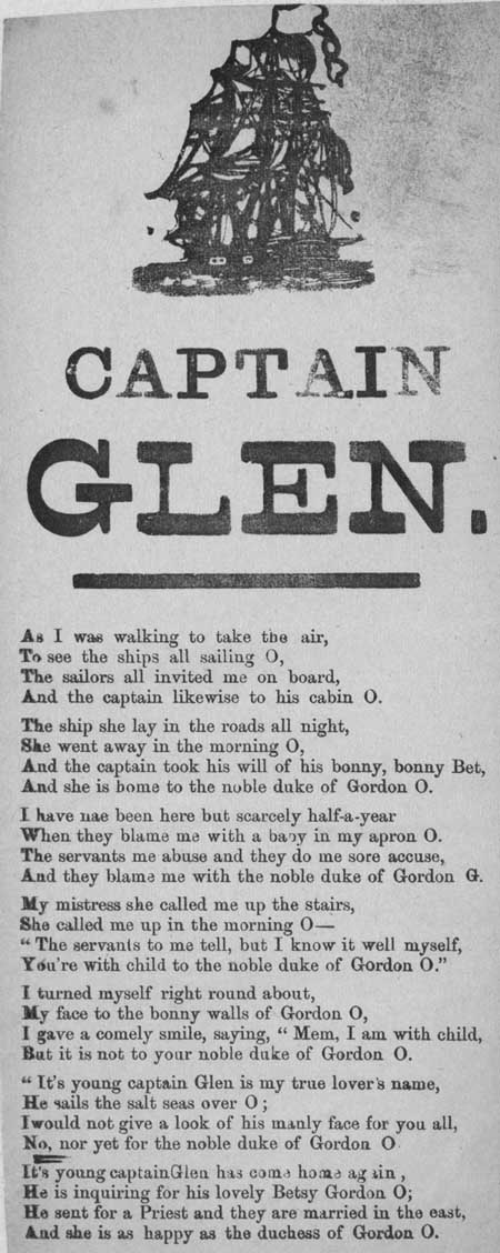 Broadside ballad entitled 'Captain Glen'