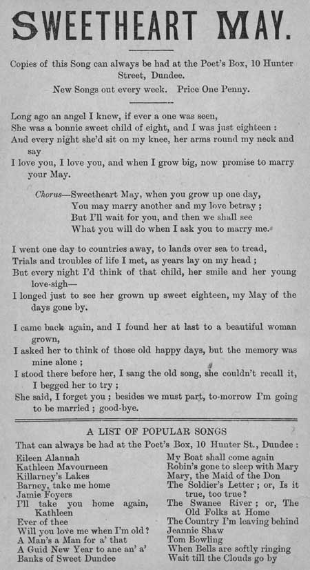 Broadside ballad entitled 'Sweetheart May'
