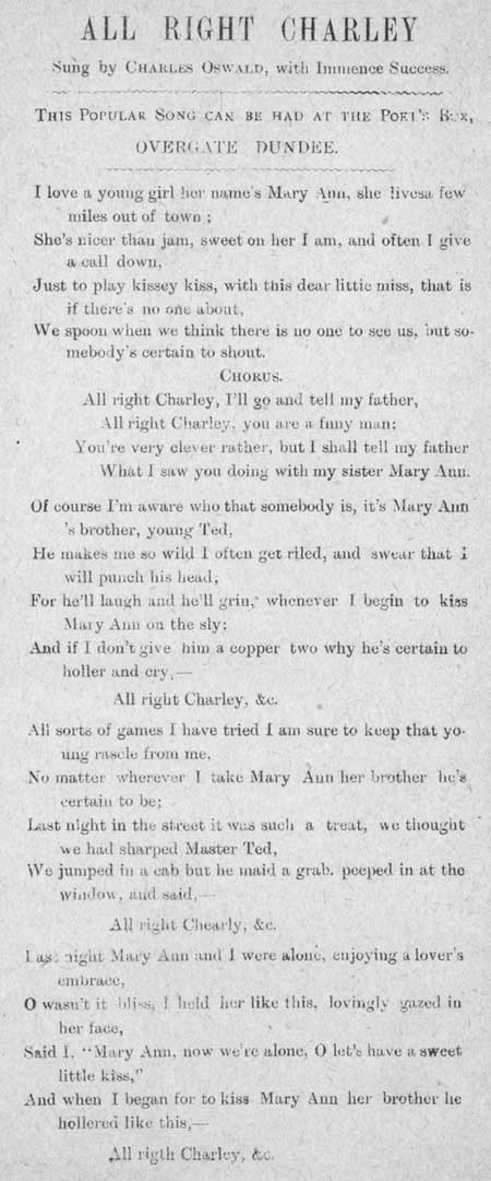 Broadside ballad entitled 'All Right Charley'