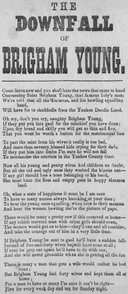 Broadside ballad entitled 'The Downfall of Brigham Young'