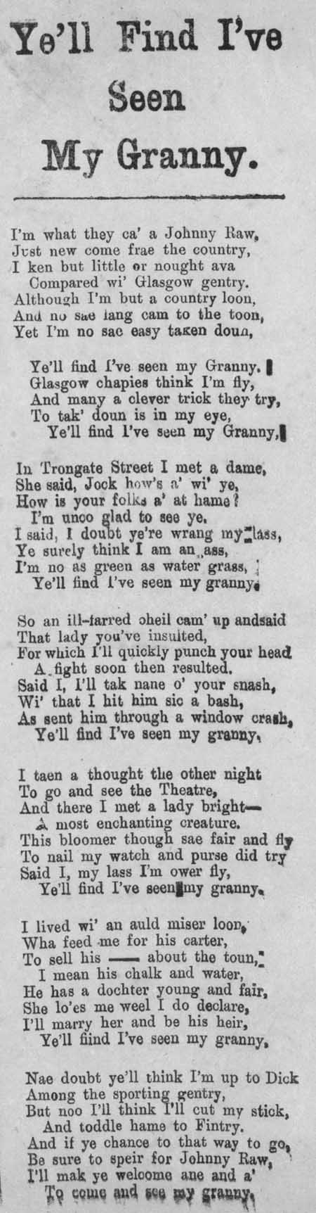 Broadside ballad entitled 'Ye'll Find I've Seen My Granny'
