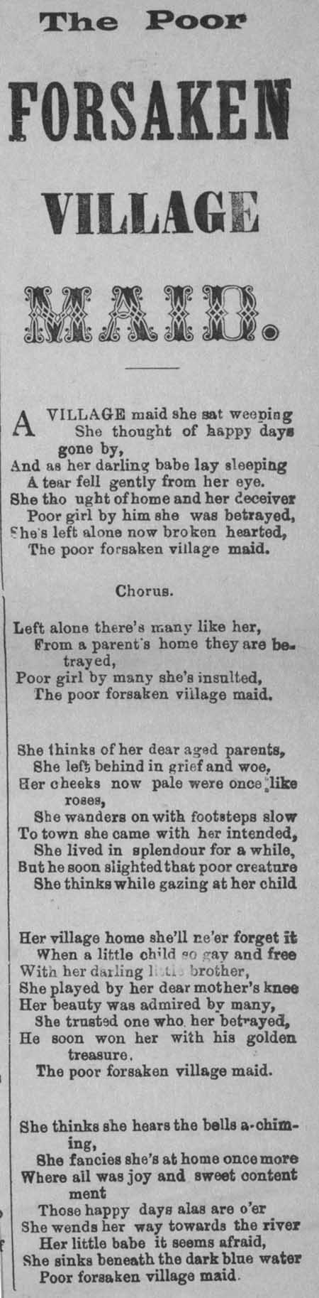 Broadside ballad entitled 'The Poor Forsaken Village Maid'