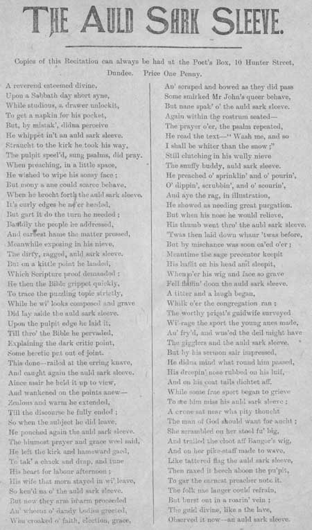 Broadside ballad entitled 'The Auld Sark Sleeve'