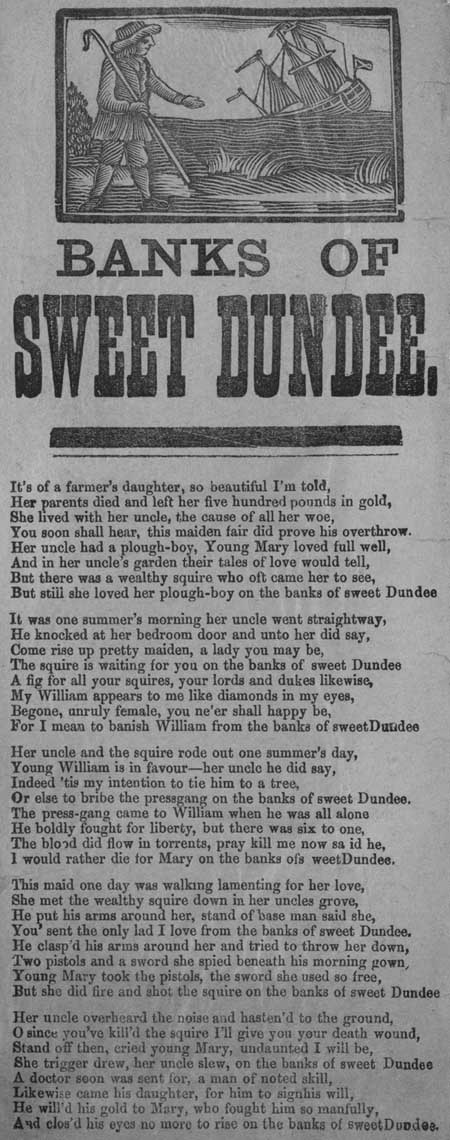 Broadside ballad entitled 'Banks of Sweet Dundee'