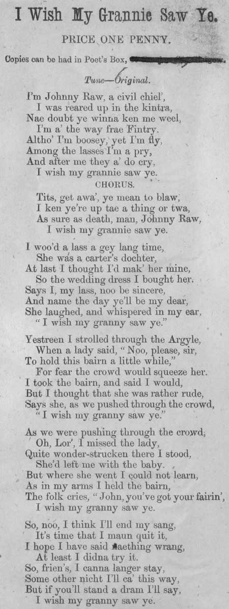 Broadside ballad entitled 'I Wish My Grannie Saw Ye'