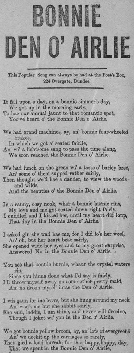 Broadside ballad entitled 'Bonnie Den o' Airlie'