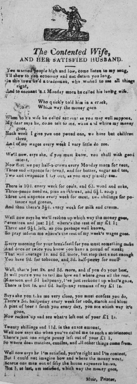 Broadside ballad entitled 'The Contented Wife and her Satisfied Husband'