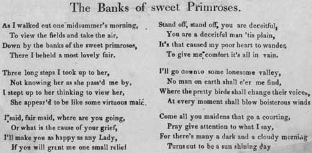 Broadside ballad entitled 'The Banks of Sweet Primroses'