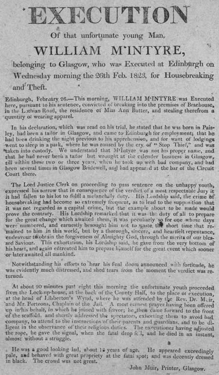 Broadside regarding the execution of William McIntyre