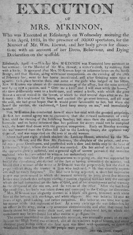 Broadside entitled 'Execution of Mrs M'Kinnon'