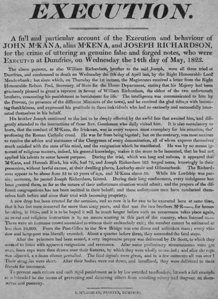 Broadside regarding the execution of John McKana and Joseph Richardson