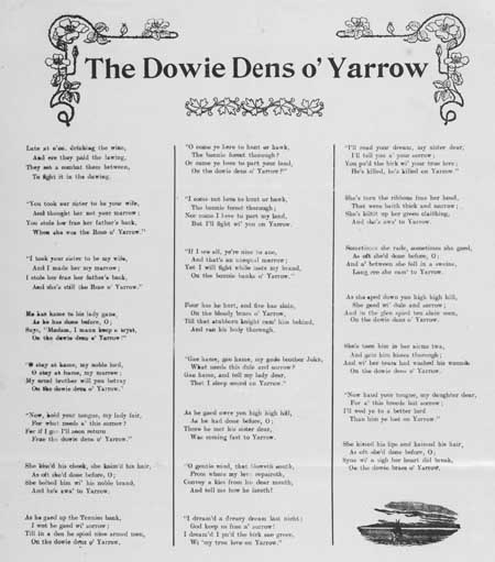 Broadside ballad entitled 'The Dowie Dens o' Yarrow'