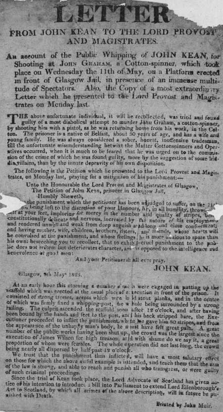 Broadside entitled 'Letter from John Kean to the Lord Provost and Magistrates'
