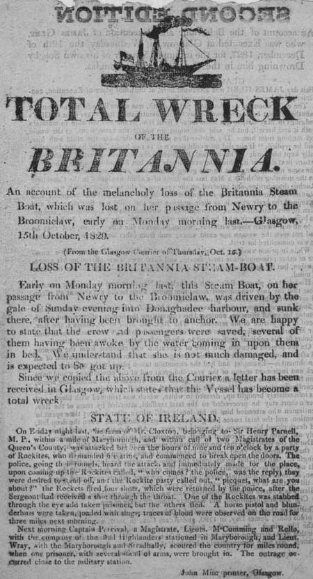 Broadside entitled 'Total Wreck of the Britannia'