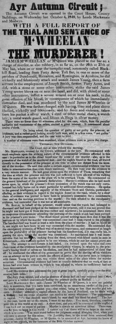 Broadside concerning the proceedings of the Circuit Court of Justiciary, Ayr