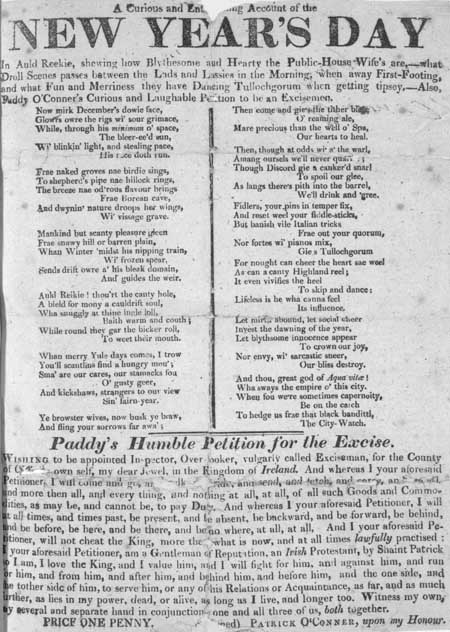 Broadside concerning New Year's Day in Edinburgh, incorporating 'The Daft-days' by Robert Fergusson