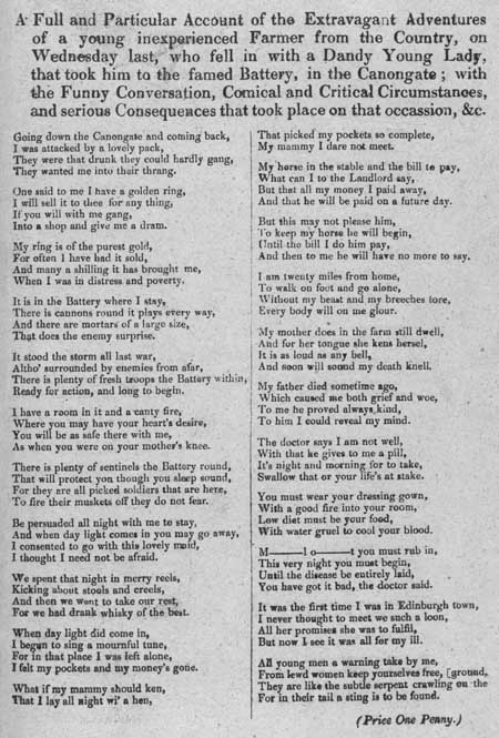 Broadside regarding a young farmer's adventures with a dandy young lady