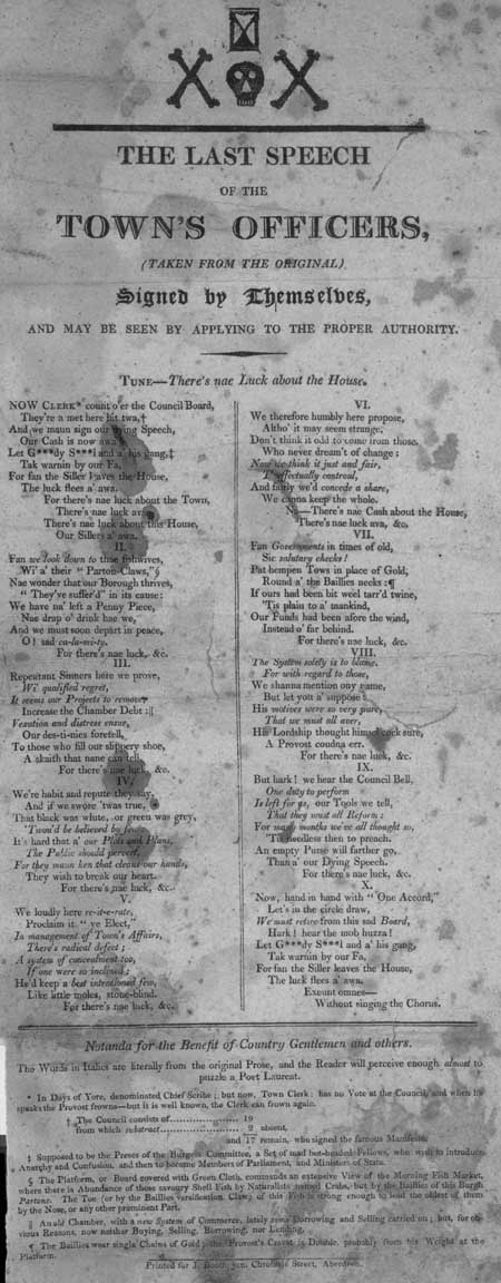 Broadside ballad entitled 'The Last Speech of the Town's Officers'