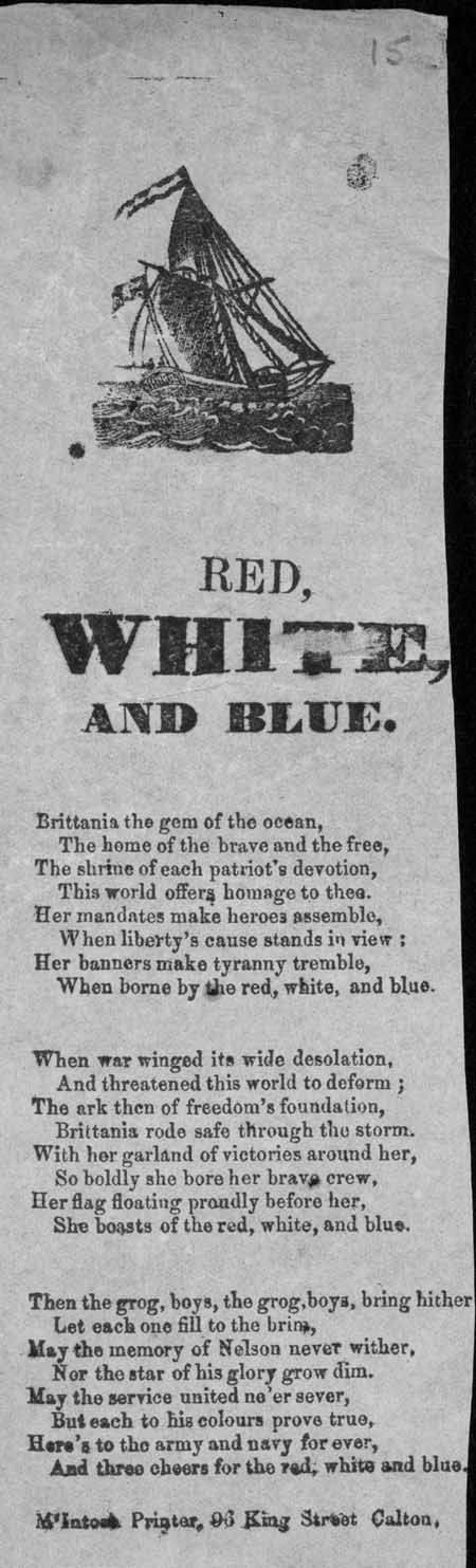 Broadside ballad entitled 'Red, White and Blue'