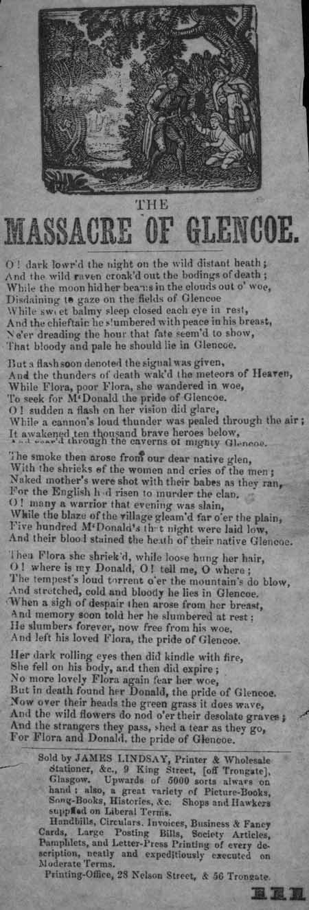 Broadside ballad entitled 'The Massacre of Glencoe'