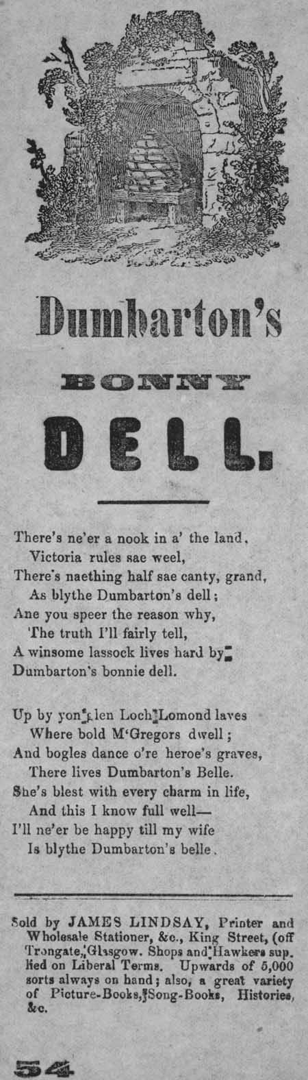 Broadside ballad entitled 'Dumbarton's Bonny Dell'
