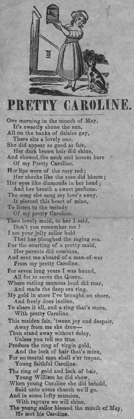 Broadside ballad entitled 'Pretty Caroline'
