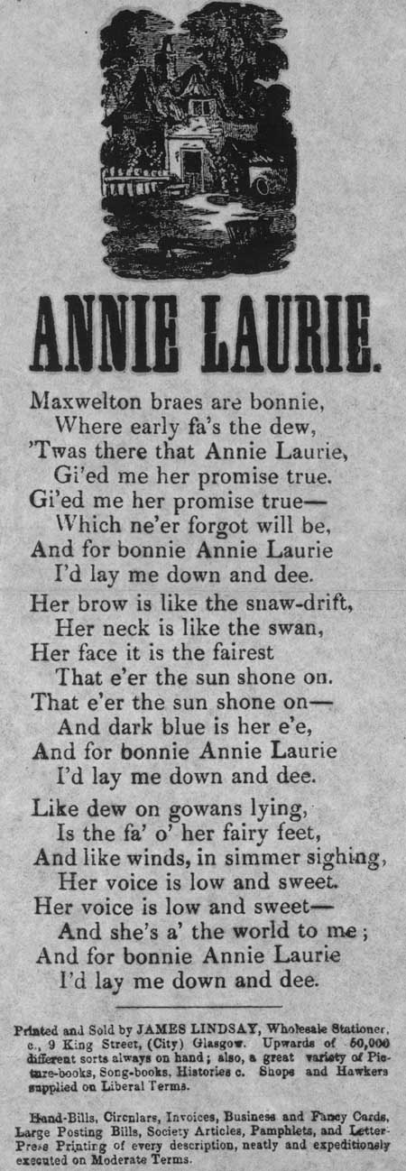 Broadside ballad entitled 'Annie Laurie'