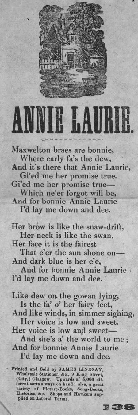 Broadside ballad entitled 'Annie Laurie'.