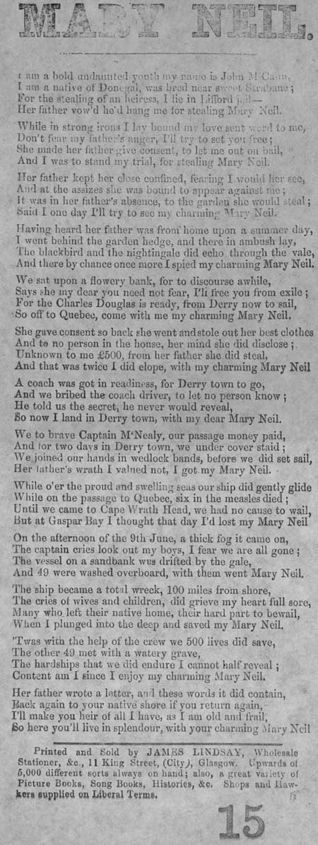 Broadside ballad entitled 'Mary Neil'