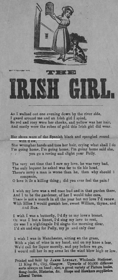 Broadside ballad entitled 'The Irish Girl'