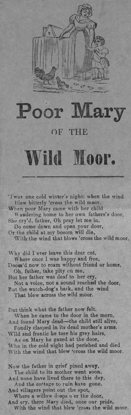 Broadside ballad entitled 'Poor Mary of the Wild Moor'
