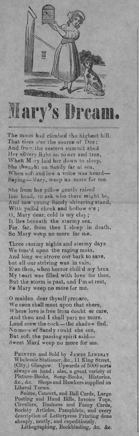 Broadside ballad entitled 'Mary's Dream'