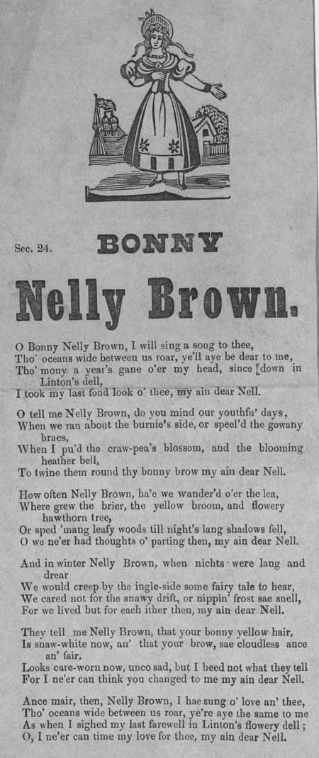 Broadside ballad entitled 'Bonny Nelly Brown'