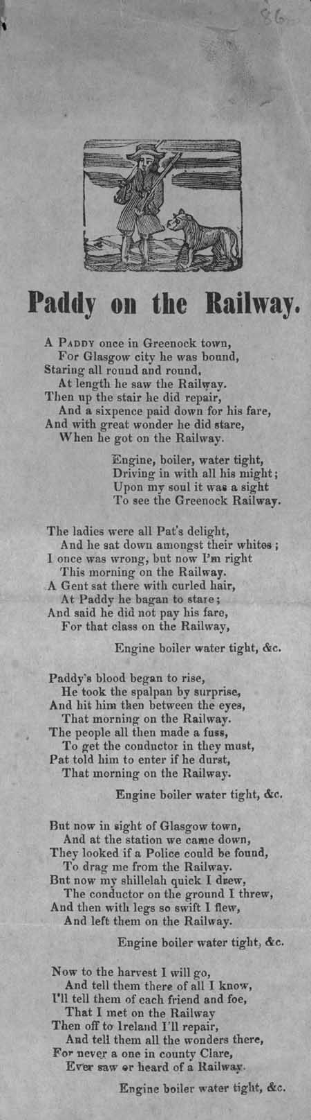 Broadside ballad entitled 'Paddy on the Railway'