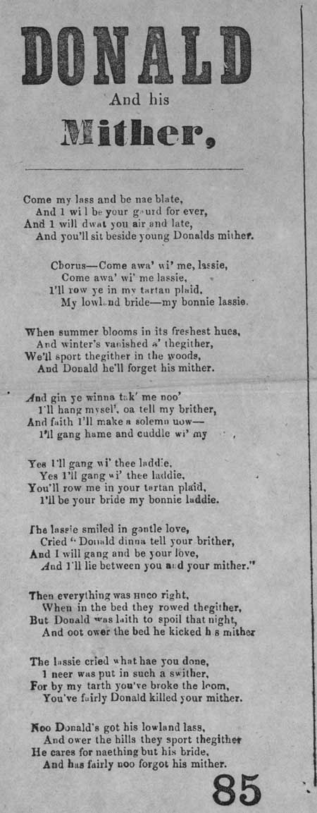 Broadside ballad entitled 'Donald and his Mither'