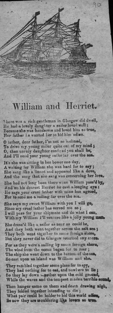 Broadside ballad entitled 'William and Herriet'
