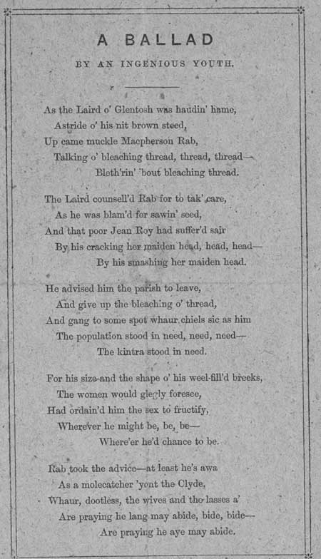 Broadside entitled 'A Ballad by an Ingenious Youth'