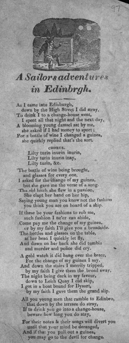 Broadside ballad entitled 'A Sailors Adventures in Edinburgh'