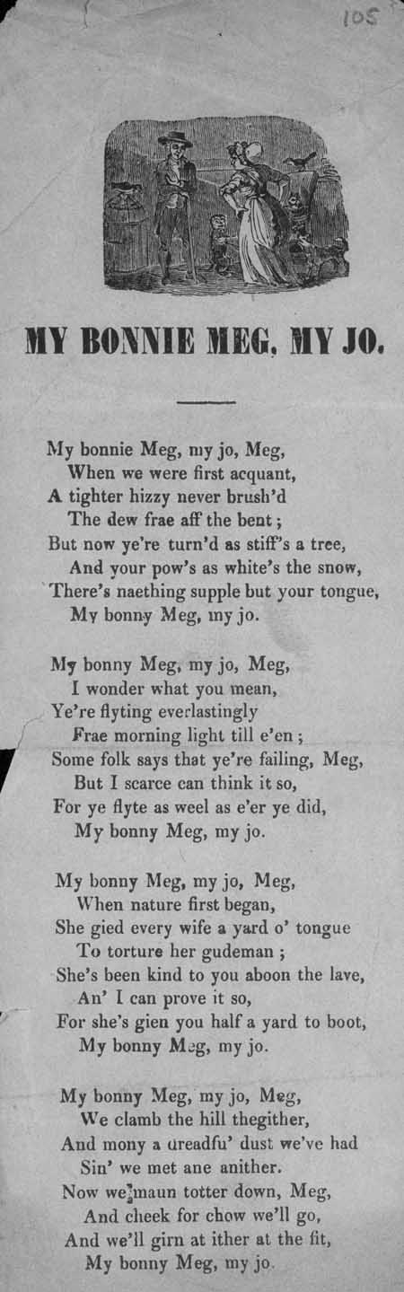 Broadside ballad entitled 'My Bonnie Meg, My Jo'