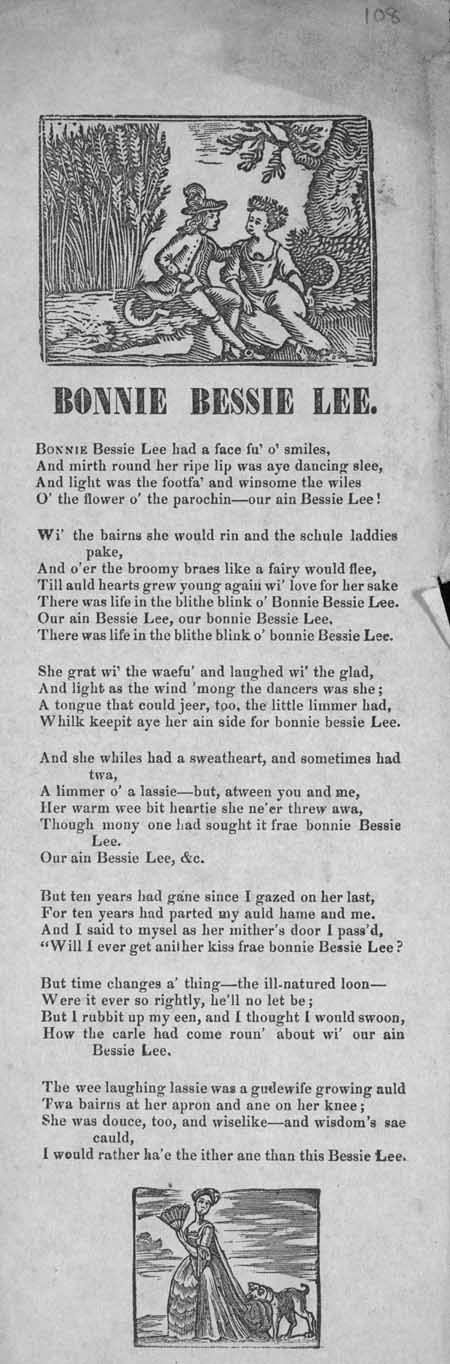 Broadside ballad entitled 'Bonnie Bessie Lee'