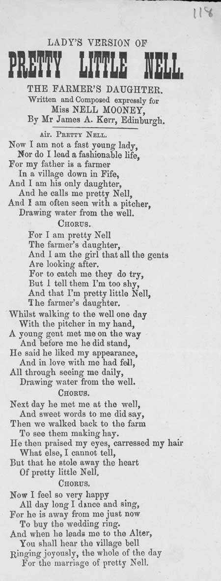 Broadside ballad entitled 'Pretty Little Nell'