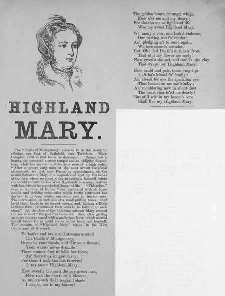 Broadside ballad entitled 'Highland Mary'