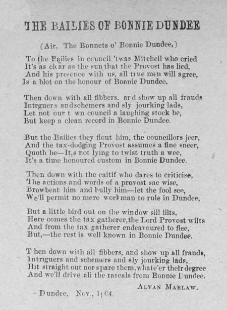 Broadside ballad entitled 'The Bailies of Bonnie Dundee'