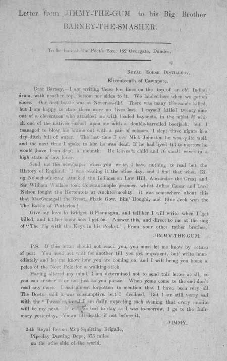 Broadside entitled 'Letter from Jimmy-the-Gum to his Big Brother Barney-the-Smasher'