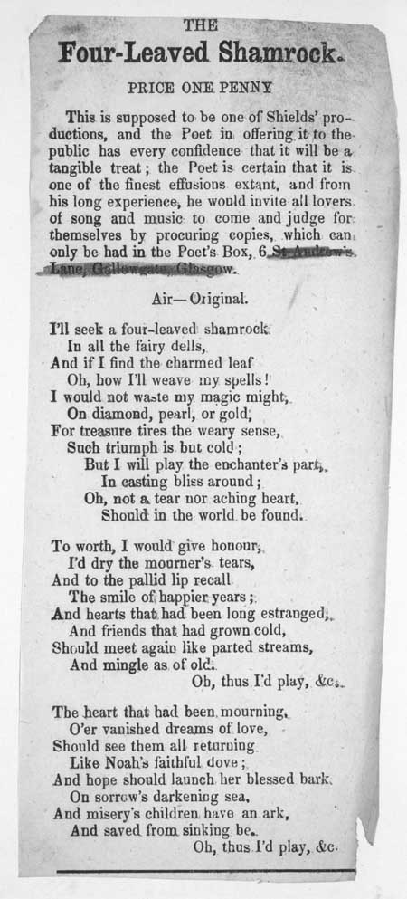 Broadside ballad entitled 'The Four-leaved Shamrock'