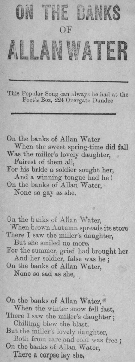 Broadside ballad entitled 'On the Banks of Allan Water'