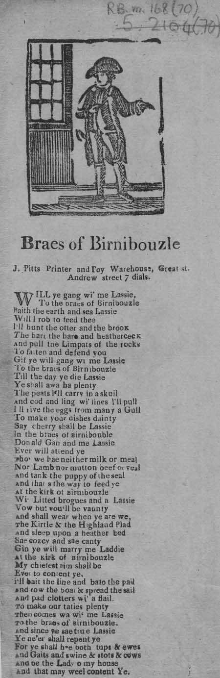 Broadside ballad entitled 'Braes of Birnibouzle'